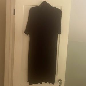 Black, short sleeve, mock turtleneck Eileen Fischer dress.